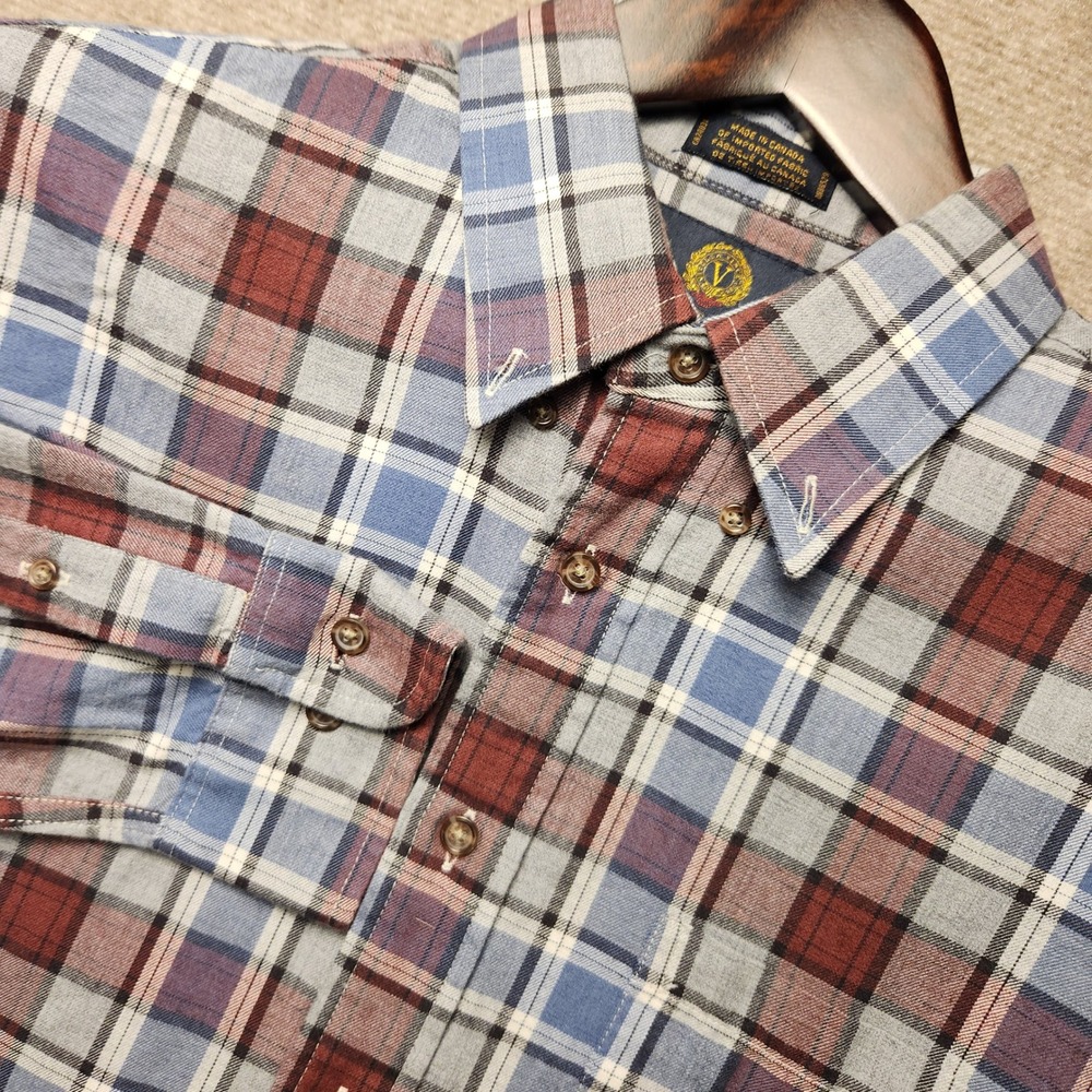 Viyella Collection Button Down Shirt Mens Blue Burgundy Plaid Long Sleeve